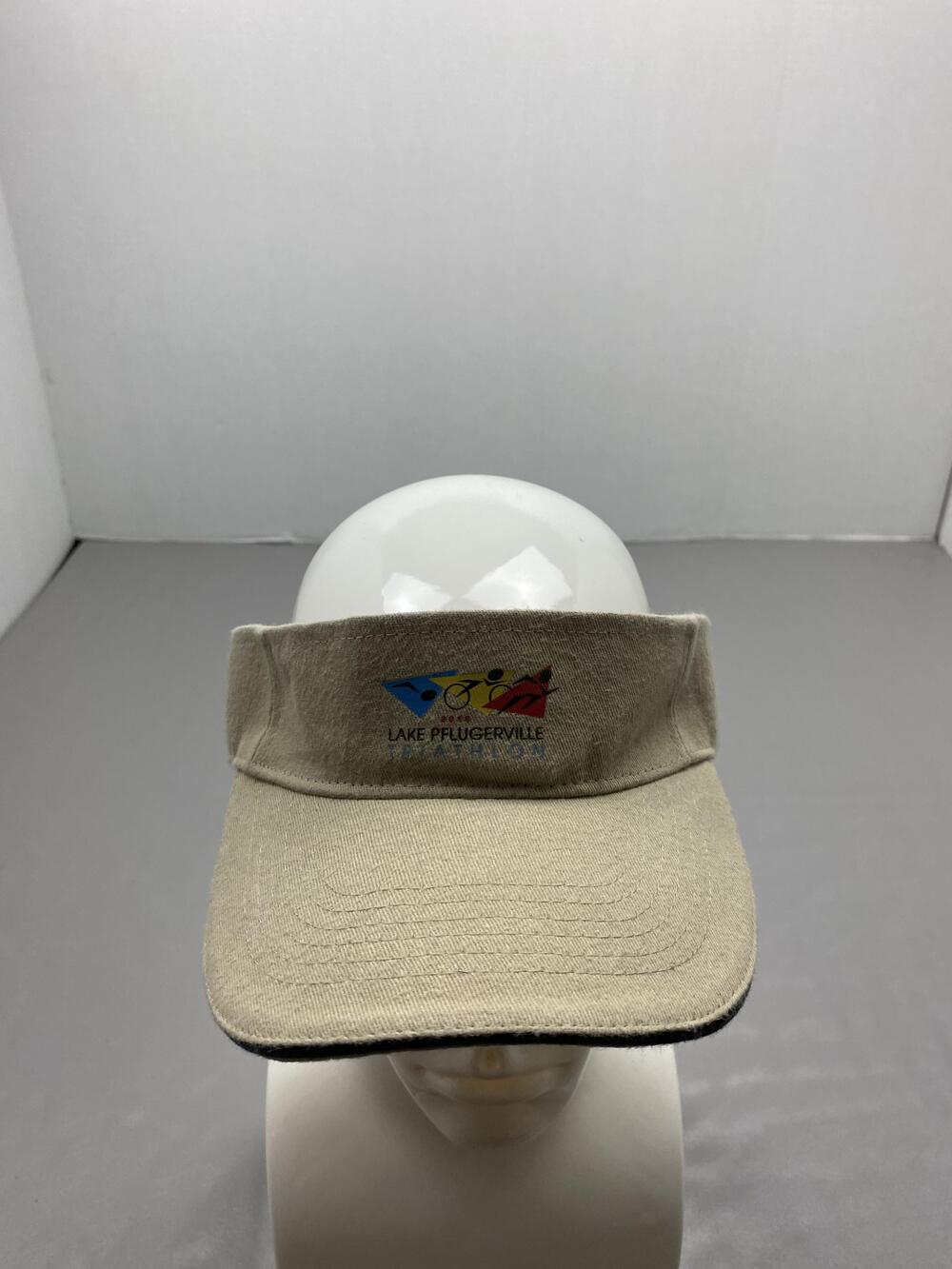 Hat Visor Strap Back One Size Beige Lake Pflugerville Triathlon Adjustable Mens